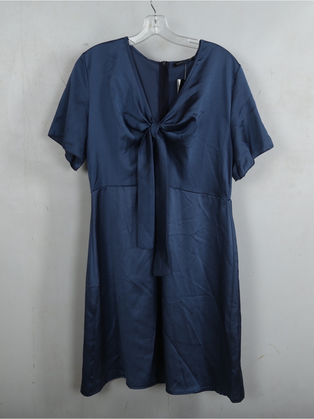 Boohoo Navy Tie-Front Short Sleeve Dress